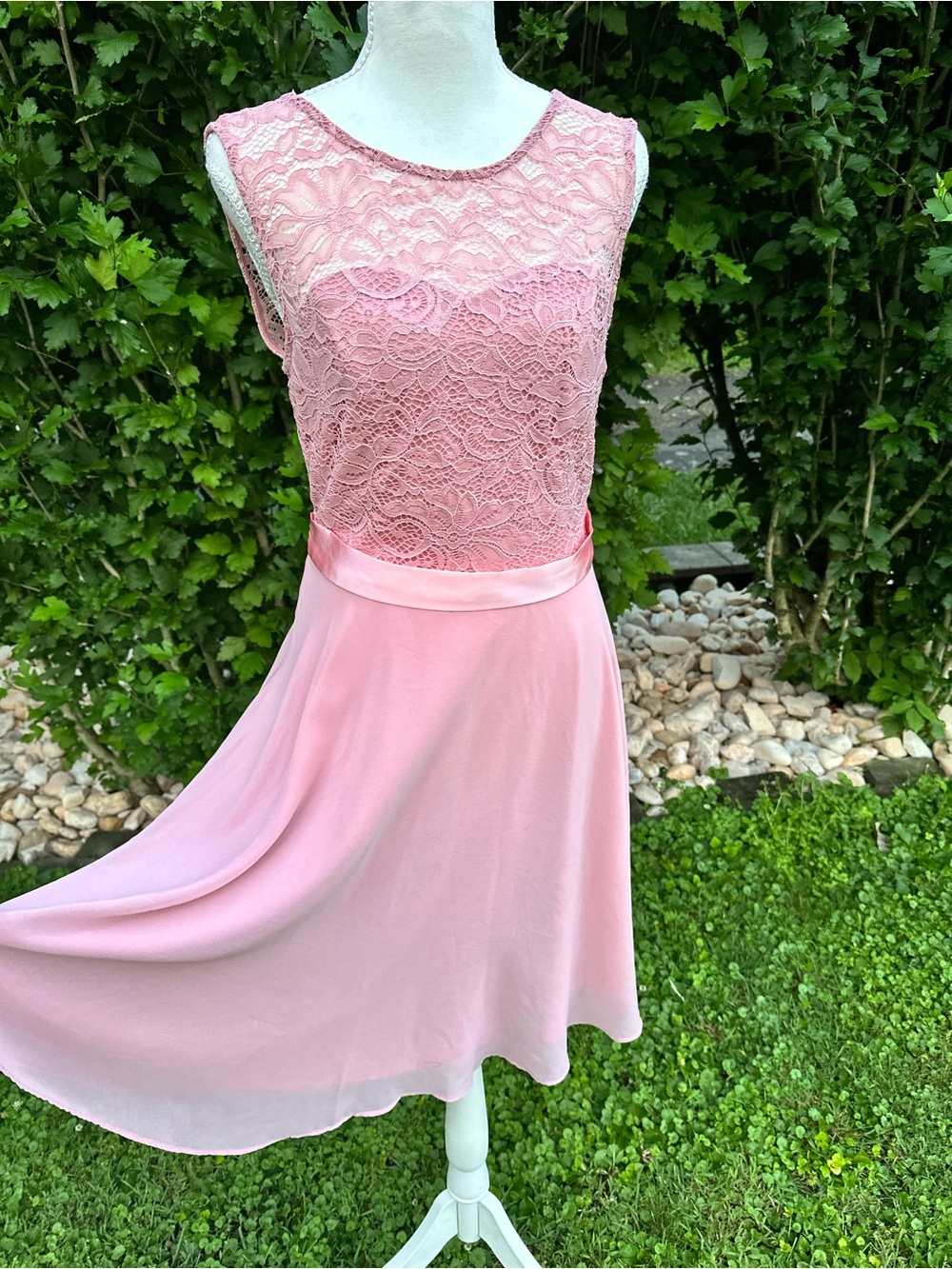 Lace Bodice Pink A-Line Women's Dress